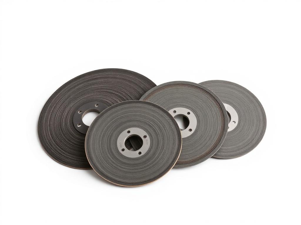 Thin abrasive cut-off wheels in several diameters and thicknesses arranged for comparison