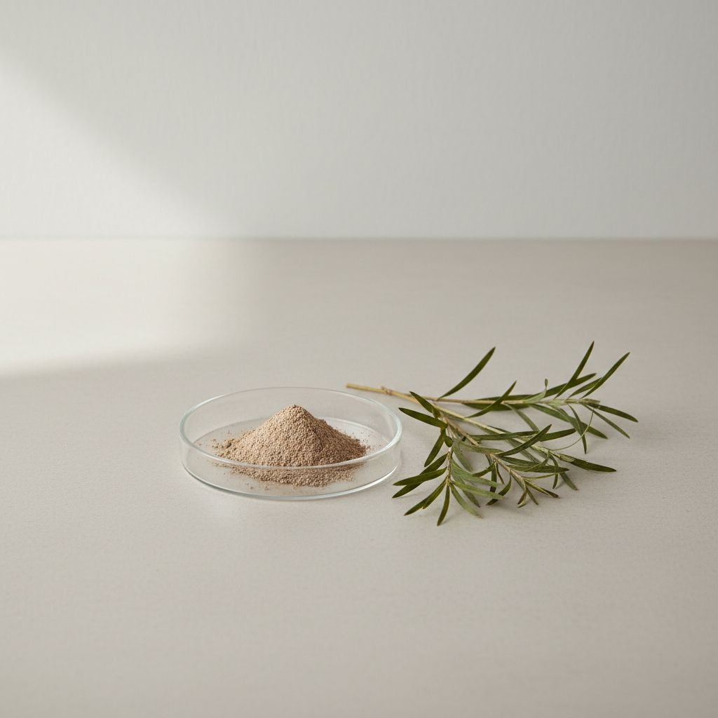 Illustrative studio sample of Cyanotis Extract beside Cyanotis arachnoidea / Cyanotis vaga source material