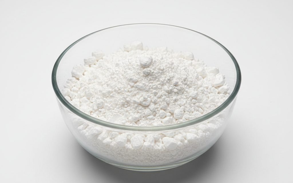 Grade confirmed at quotation — white granular solid or small crystalline tablets, characterized by very low water solubility and a dry, chalky texture, studio product photograph