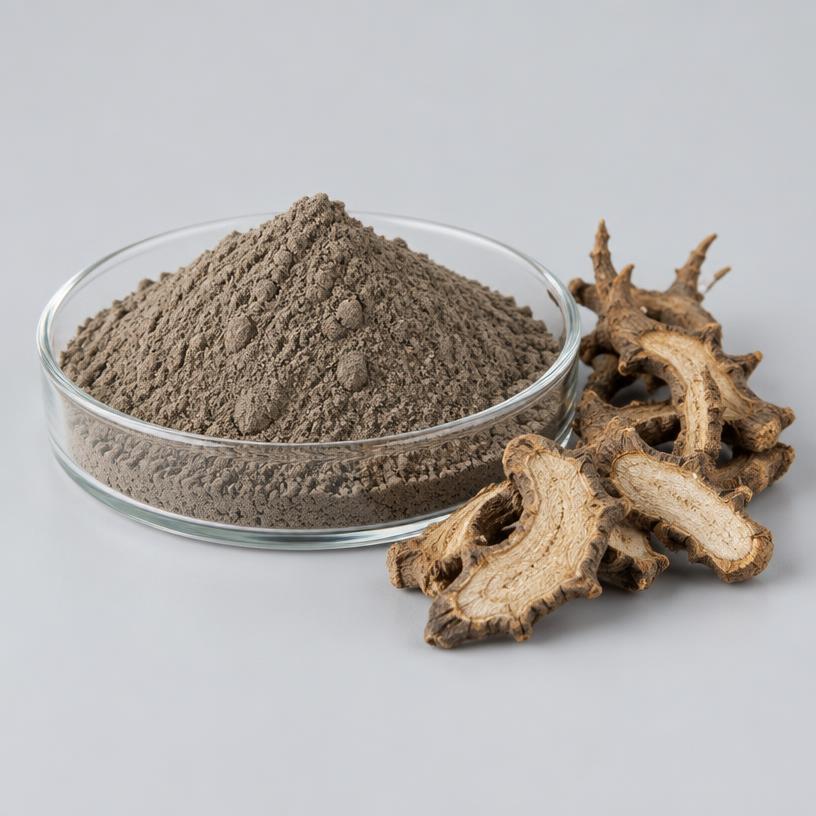 Devil's Claw Extract — Supplement Grade — studio photograph of fine extract powder, presented as a B2B sourcing category illustration