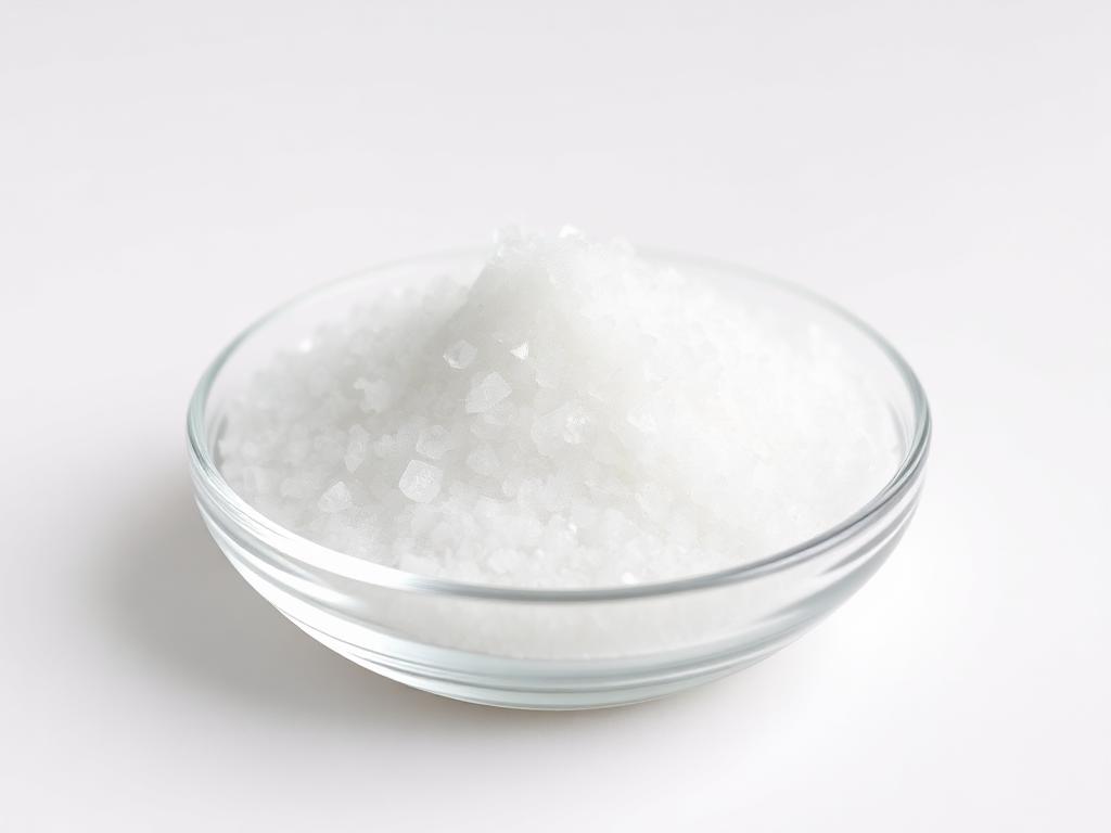 Dextrose monohydrate food grade white crystals in a glass dish