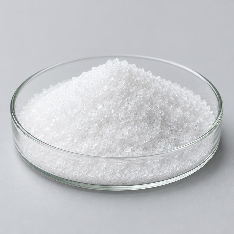 Disodium Guanylate — Food Grade — studio photograph of white crystalline powder or granules, presented as a B2B sourcing category illustration