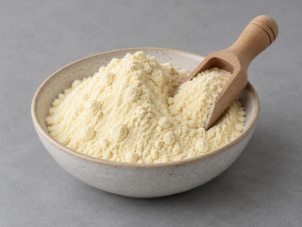 Light yellow protein powder in a dish — generic product illustration