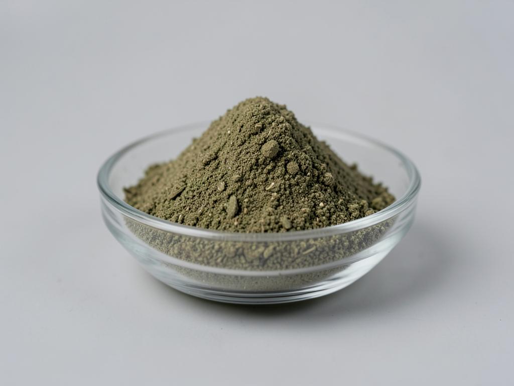 Echinacea Powder shown as a dried milled botanical powder in a shallow dish in a neutral studio photograph