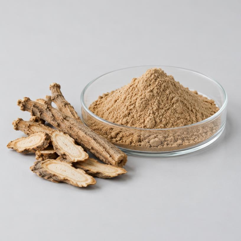 Eleutherococcus Root Extract — Supplement Grade — studio photograph of fine extract powder, presented as a B2B sourcing category illustration