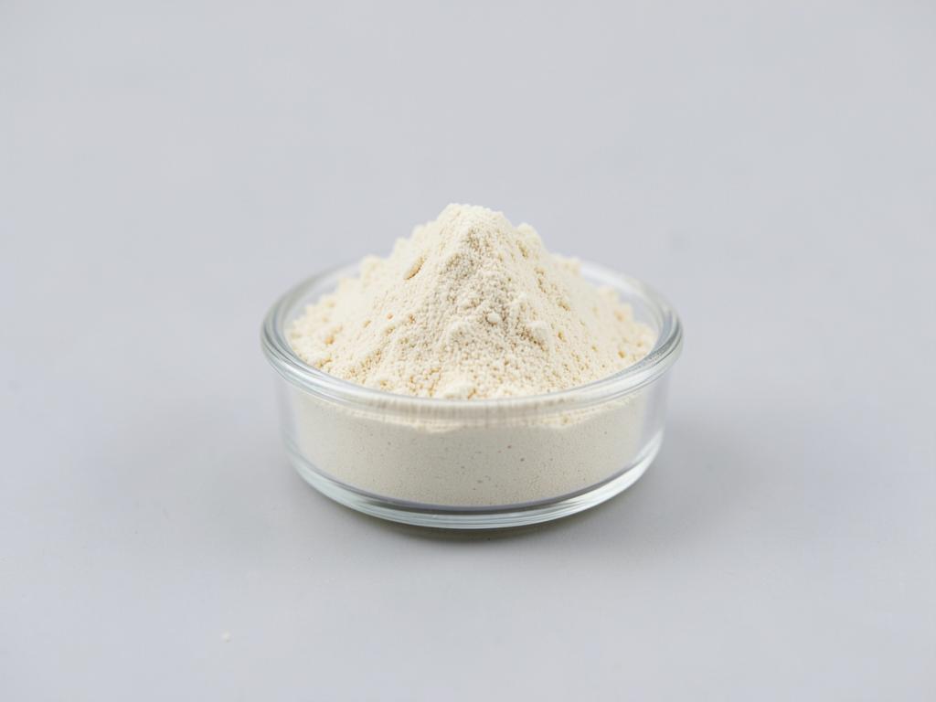 Enterococcus faecium shown as a free-flowing culture powder in a shallow dish in a neutral studio photograph