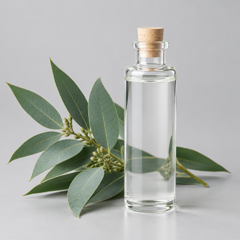Eucalyptus Oil — Food & Flavour Grade — studio photograph of clear to pale mobile oil, presented as a B2B sourcing category illustration