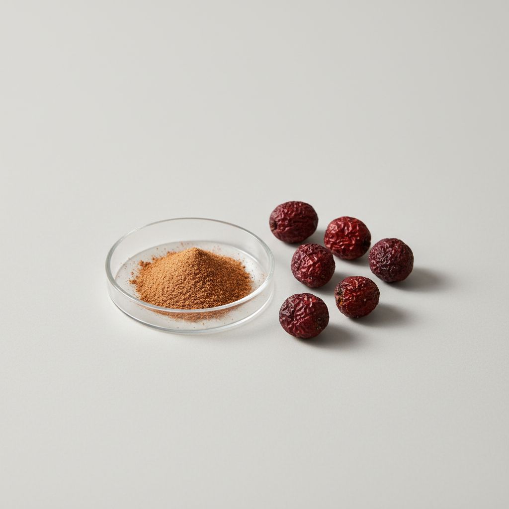 Illustrative studio sample of Evodia Fruit Extract beside Tetradium ruticarpum source material