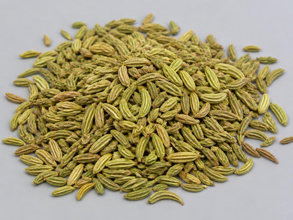 Fennel Seeds shown as a neutral studio product photograph of the bulk material