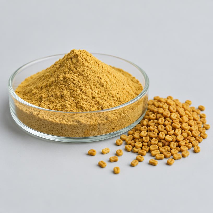 Fenugreek Extract — Supplement Grade — studio photograph of fine extract powder, presented as a B2B sourcing category illustration