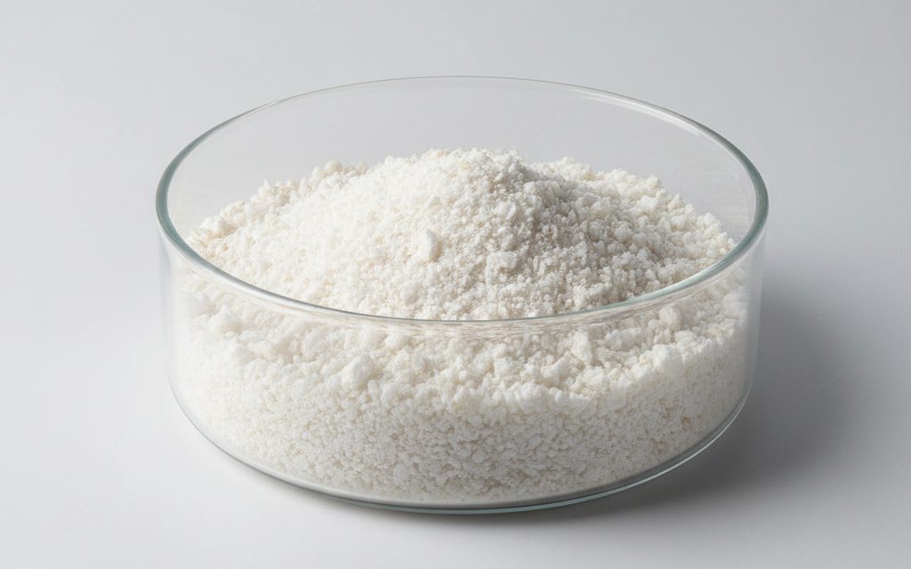Grade confirmed at quotation — fine white or off-white crystalline powders or granules, appearing dry and free-flowing with a dense, non-lustrous texture, studio product photograph