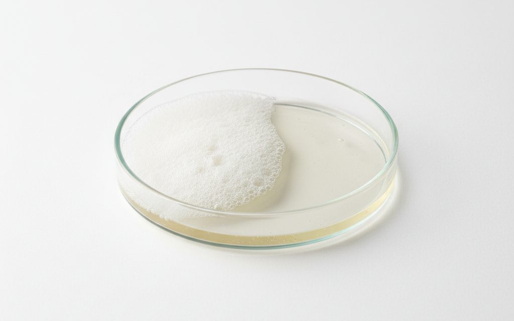 Grade confirmed at quotation — clear to pale yellow pressurized aerosol or bulk liquid, featuring a low-viscosity consistency that produces active white foam upon application, studio product photograph