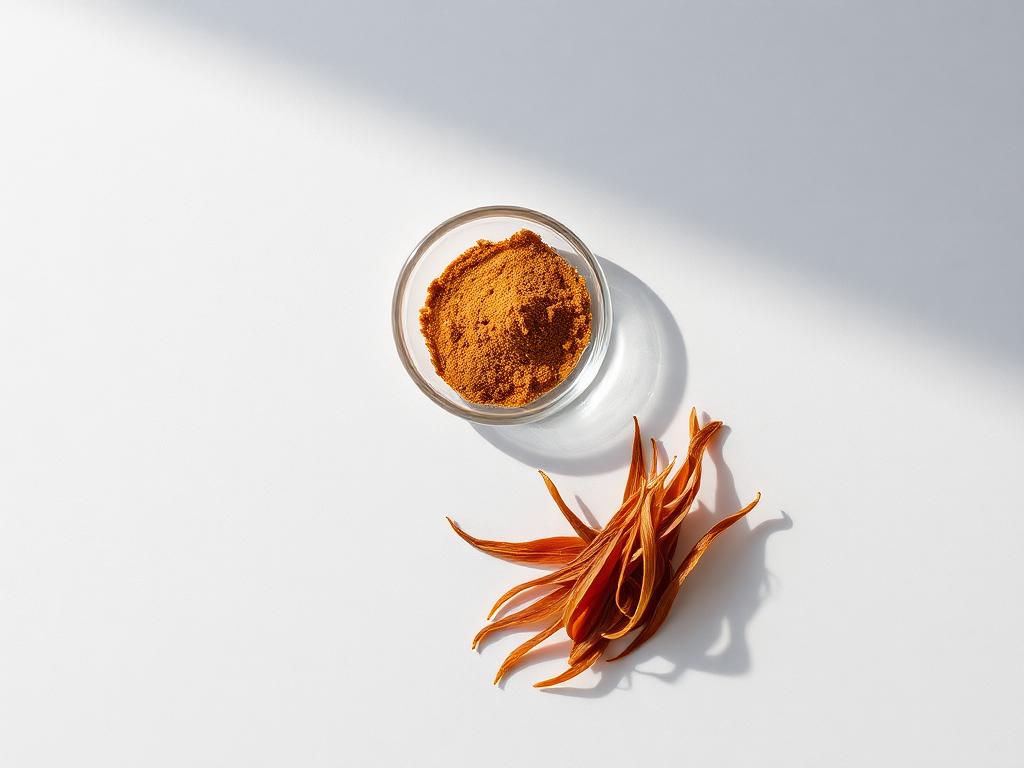Fucoxanthin shown as a neutral studio product photograph of the bulk material