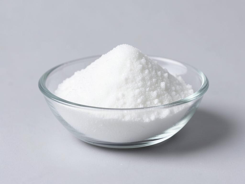 Gamma-Aminobutyric Acid (GABA) shown as a fine crystalline powder in a shallow dish in a neutral studio photograph
