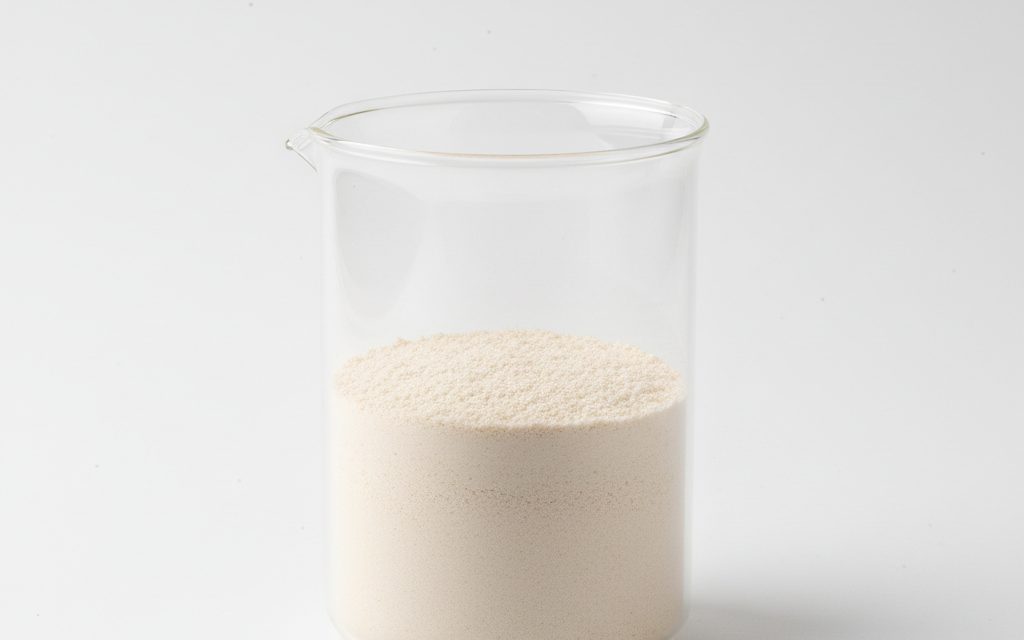 Gellan Gum — a fine, off-white to tan free-flowing powder, appearing as a uniform dry substance that forms clear or opaque gels, studio product photograph