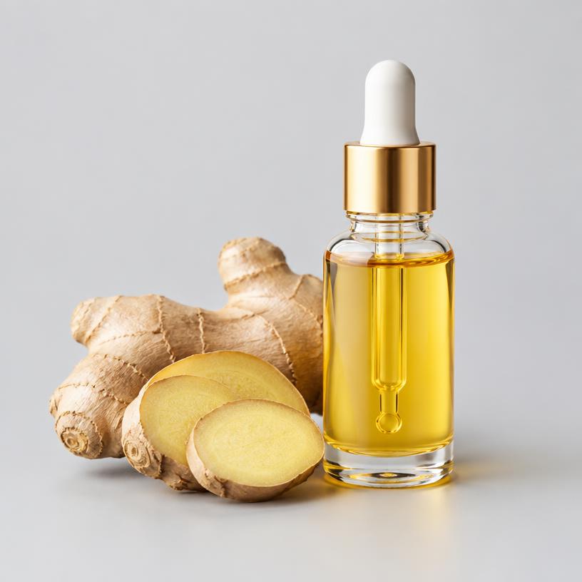 Ginger Oil — Food & Flavour Grade — studio photograph of clear to pale mobile oil, presented as a B2B sourcing category illustration