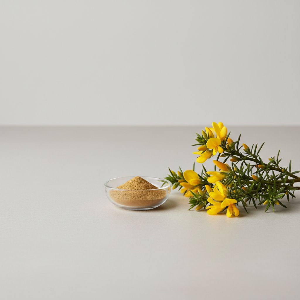 Illustrative studio sample of Gorse Extract beside Ulex europaeus source material