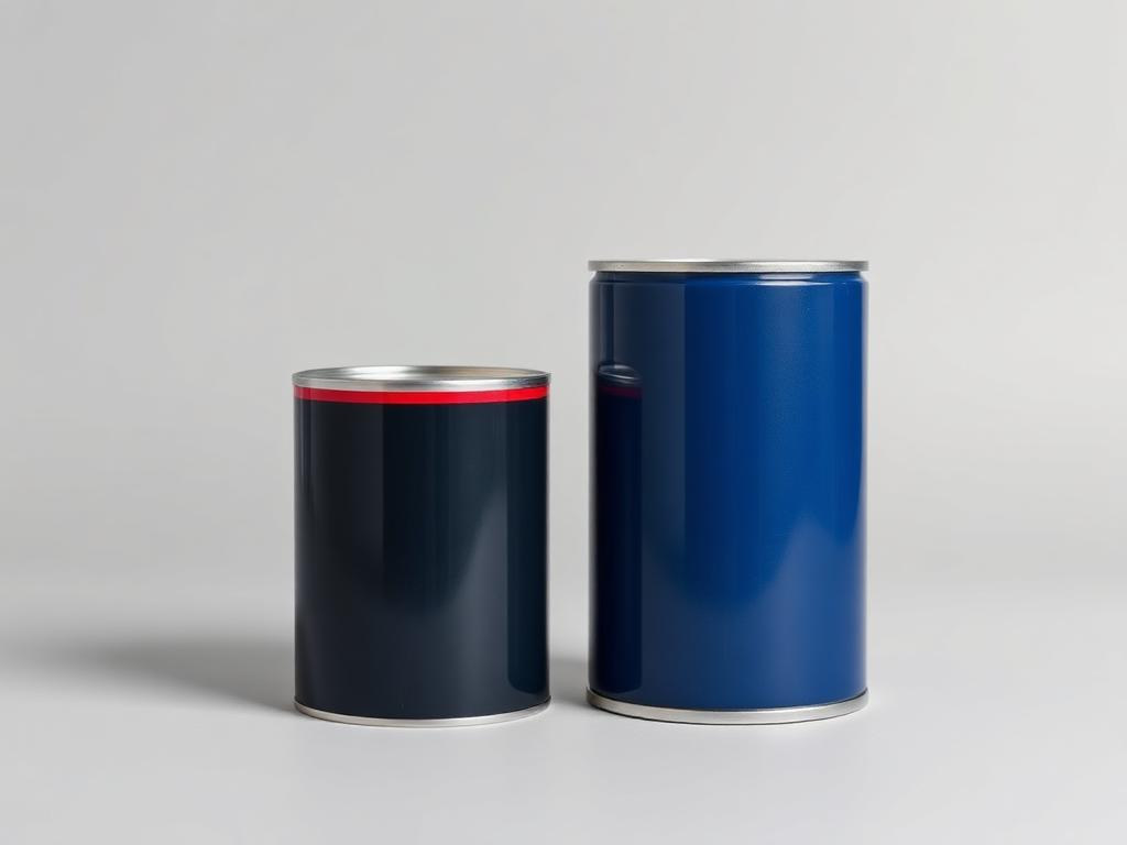 Cans of gravure printing ink beside an engraved cylinder segment on a neutral studio background