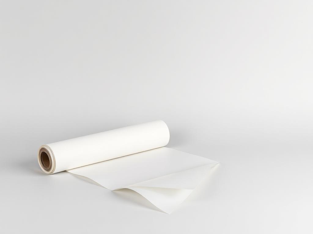 Reel and sheets of translucent glassine and greaseproof paper on a neutral studio background