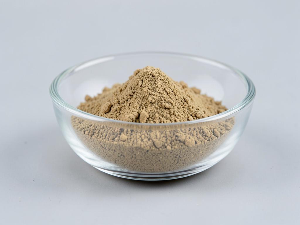 Green Coffee Bean Extract (Chlorogenic Acid) shown as a fine concentrated extract powder in a shallow dish in a neutral studio photograph