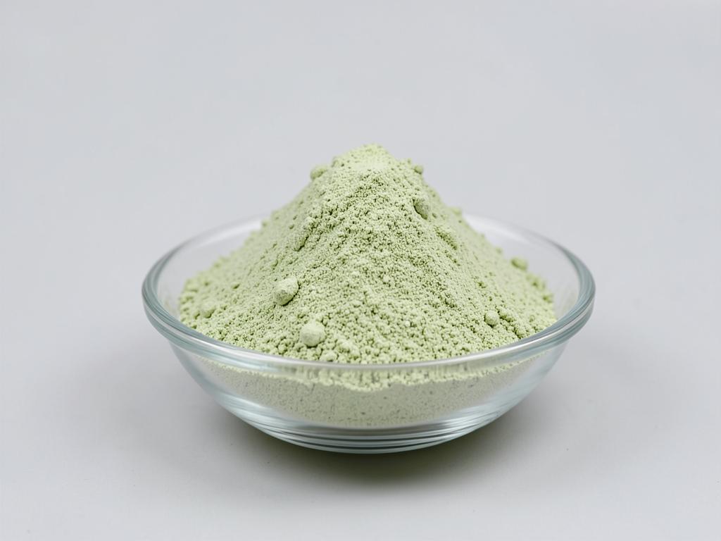 Green Pea Powder shown as a fine dried fruit or vegetable powder in a shallow dish in a neutral studio photograph