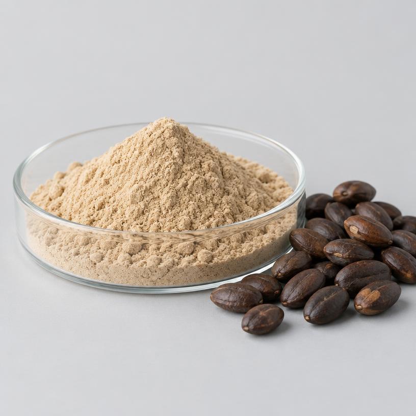Griffonia Extract — Supplement Grade — studio photograph of fine extract powder, presented as a B2B sourcing category illustration