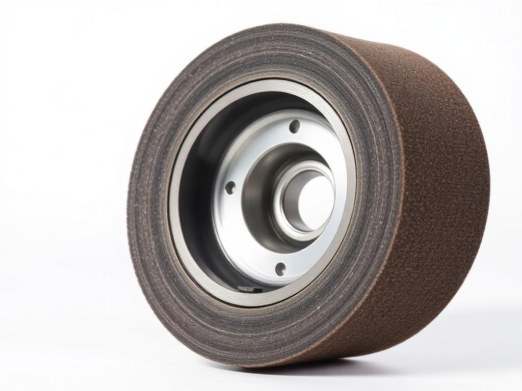 Angled view of a bonded abrasive grinding wheel showing its thickness profile, depressed hub and reinforced rim