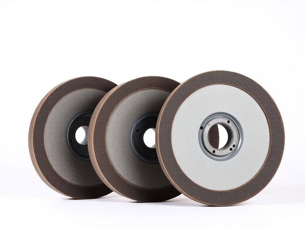 Bonded abrasive grinding wheels of different diameters and thicknesses shown on edge for comparison