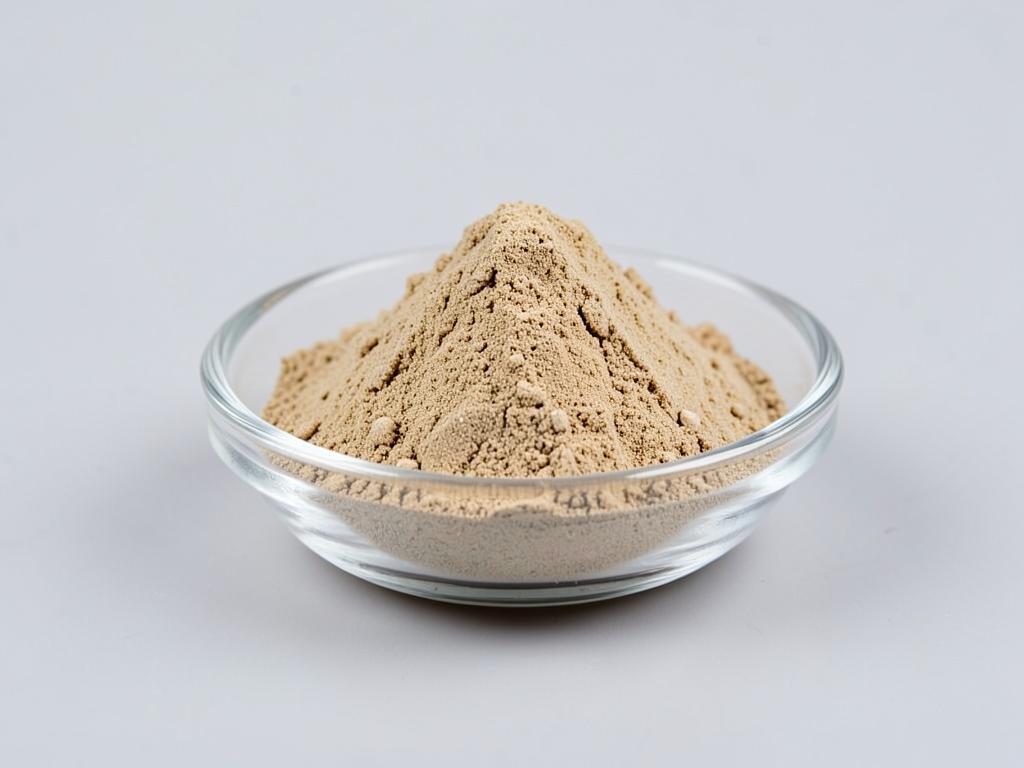 Gymnema Sylvestre Extract (Gymnemic Acids) shown as a fine concentrated extract powder in a shallow dish in a neutral studio photograph