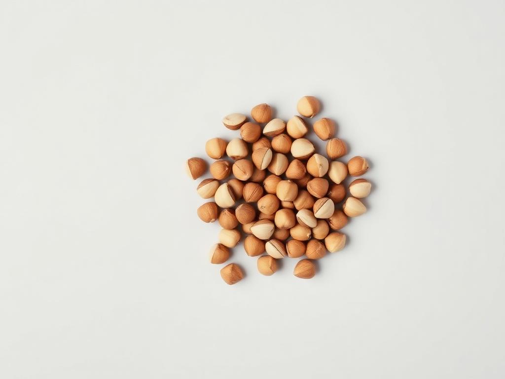 Hazelnuts shown as a neutral studio product photograph of the bulk material