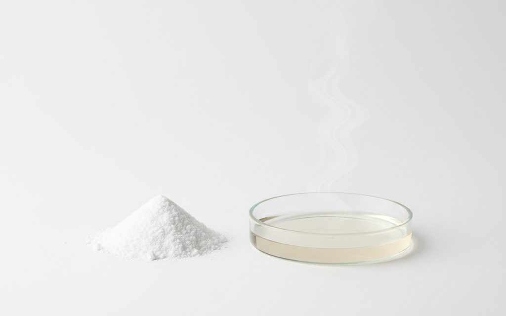 Grade confirmed at quotation — clear, colorless to pale straw-colored aqueous solution or white crystalline powder; the liquid form has a mild acidic odor, studio product photograph