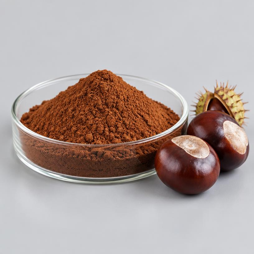 Horse Chestnut Extract — Supplement Grade — studio photograph of fine extract powder, presented as a B2B sourcing category illustration