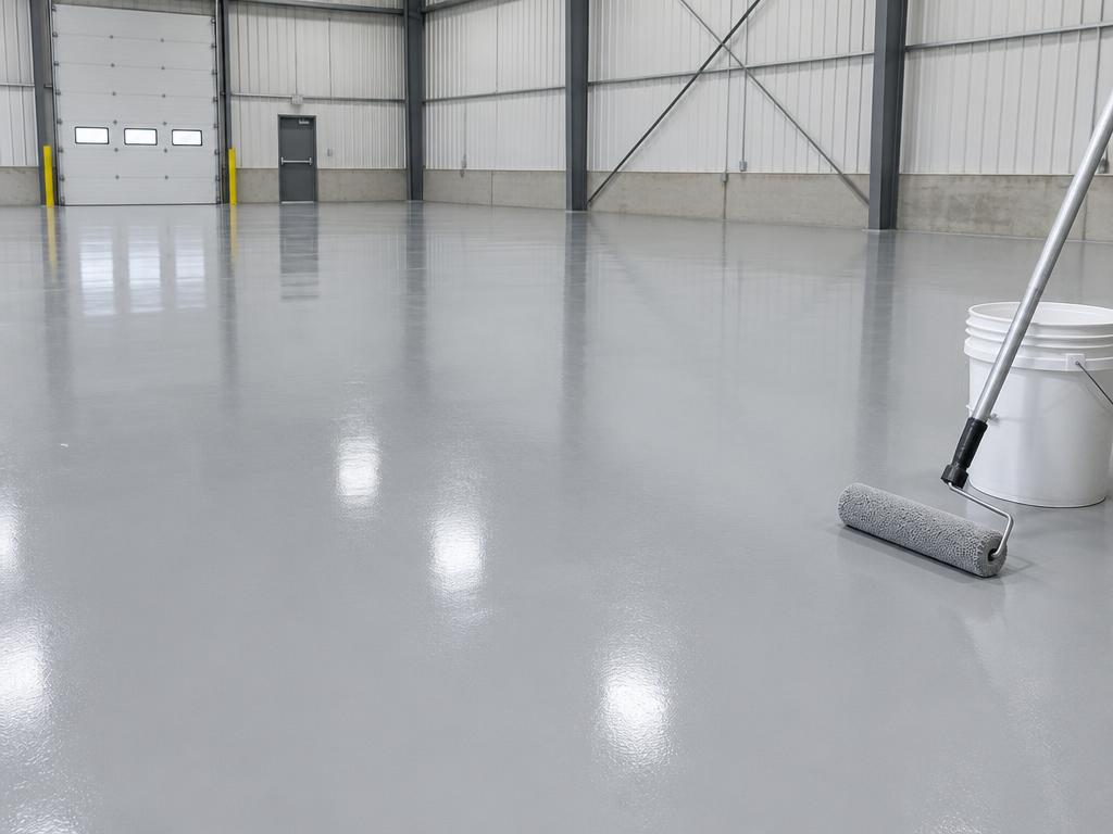Coated grey concrete warehouse floor — generic product illustration