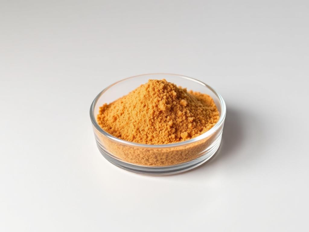 Iron DTPA chelate micro-granular powder in a glass dish — product illustration