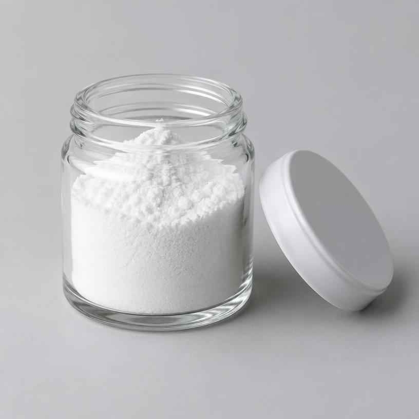 L-Histidine Hydrochloride — Supplement Grade — studio photograph of white crystalline powder, presented as a B2B sourcing category illustration