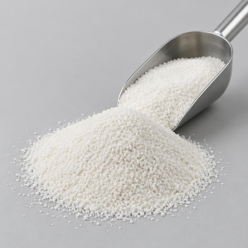 L-Lysine Hydrochloride — Food & Nutraceutical Grade — studio photograph of white to off-white crystalline powder, presented as a B2B sourcing category illustration