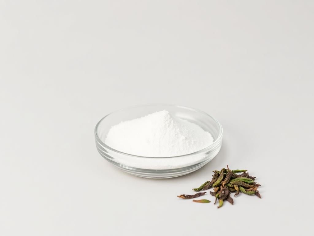 L-Theanine shown as a neutral studio product photograph of the bulk material