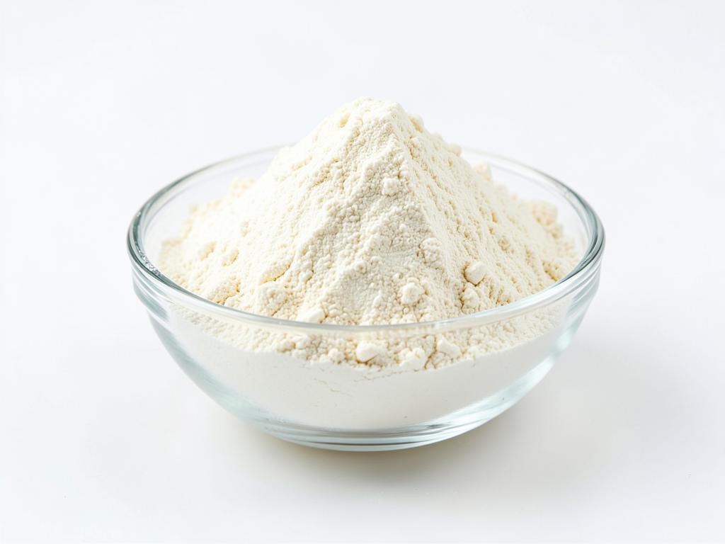 Lactobacillus bulgaricus shown as a free-flowing culture powder in a shallow dish in a neutral studio photograph