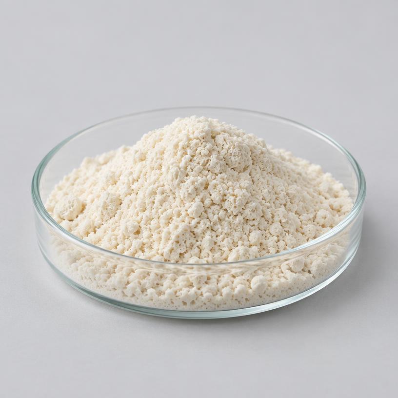 Lactobacillus Casei — Supplement Grade — studio photograph of freeze-dried culture powder, presented as a B2B sourcing category illustration