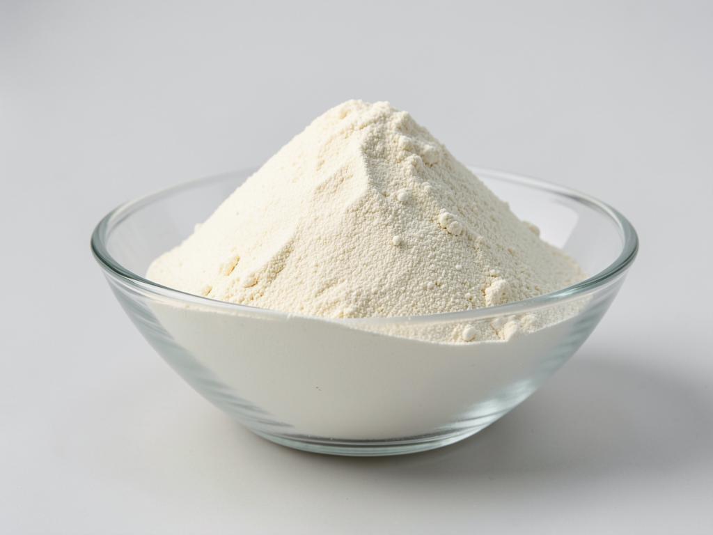 Lactobacillus reuteri shown as a free-flowing culture powder in a shallow dish in a neutral studio photograph