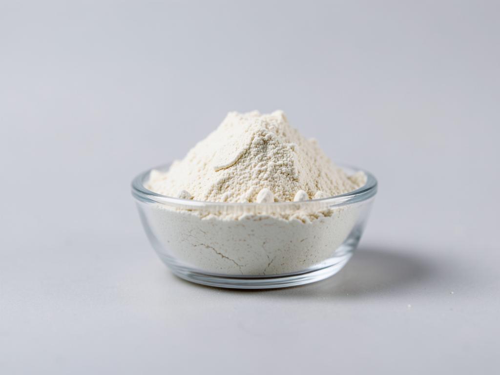 Lactobacillus salivarius shown as a free-flowing culture powder in a shallow dish in a neutral studio photograph