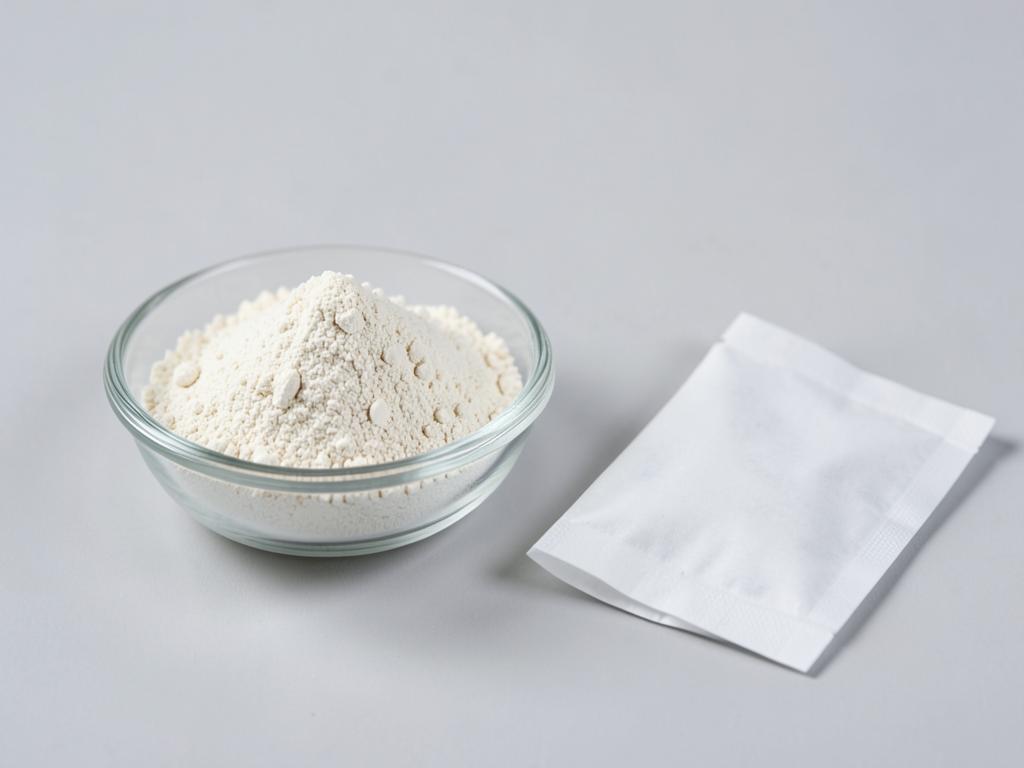 Lactococcus lactis shown as a free-flowing culture powder in a shallow dish in a neutral studio photograph