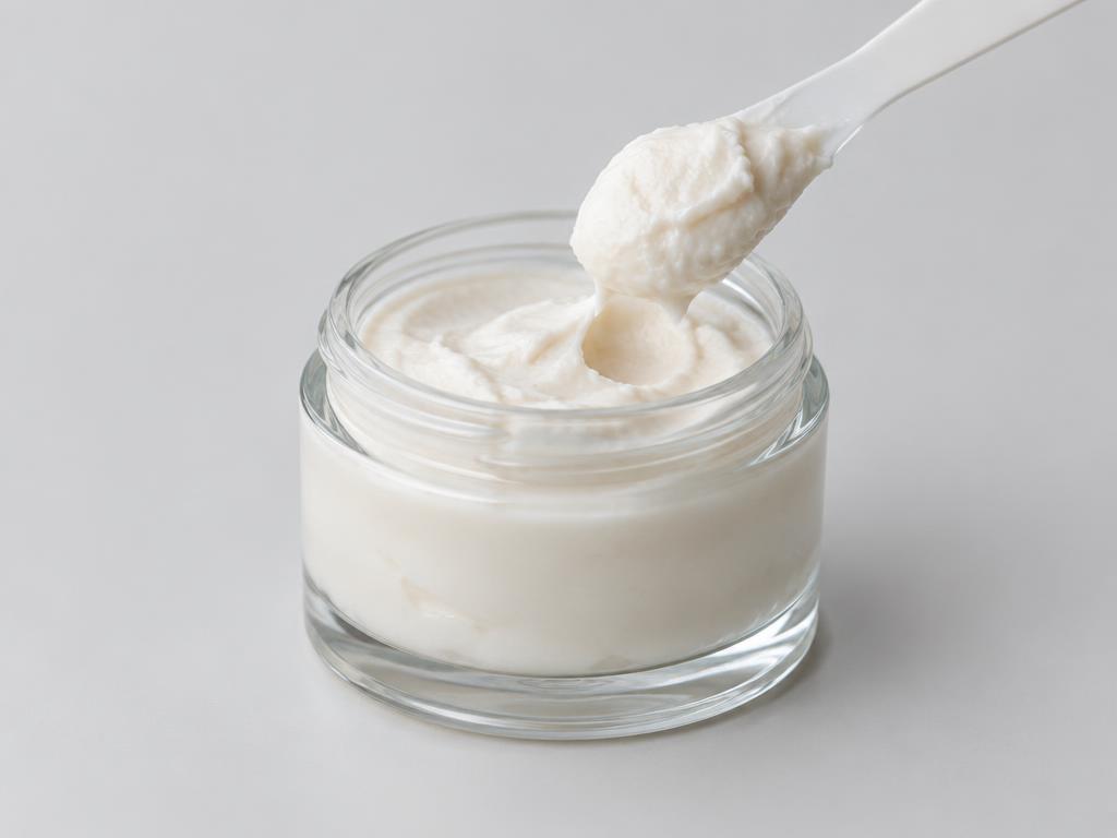 Lauramino Propylene Glycol / Cocamine Blend — studio photograph of a soft off-white paste in a clear glass jar with a spatula