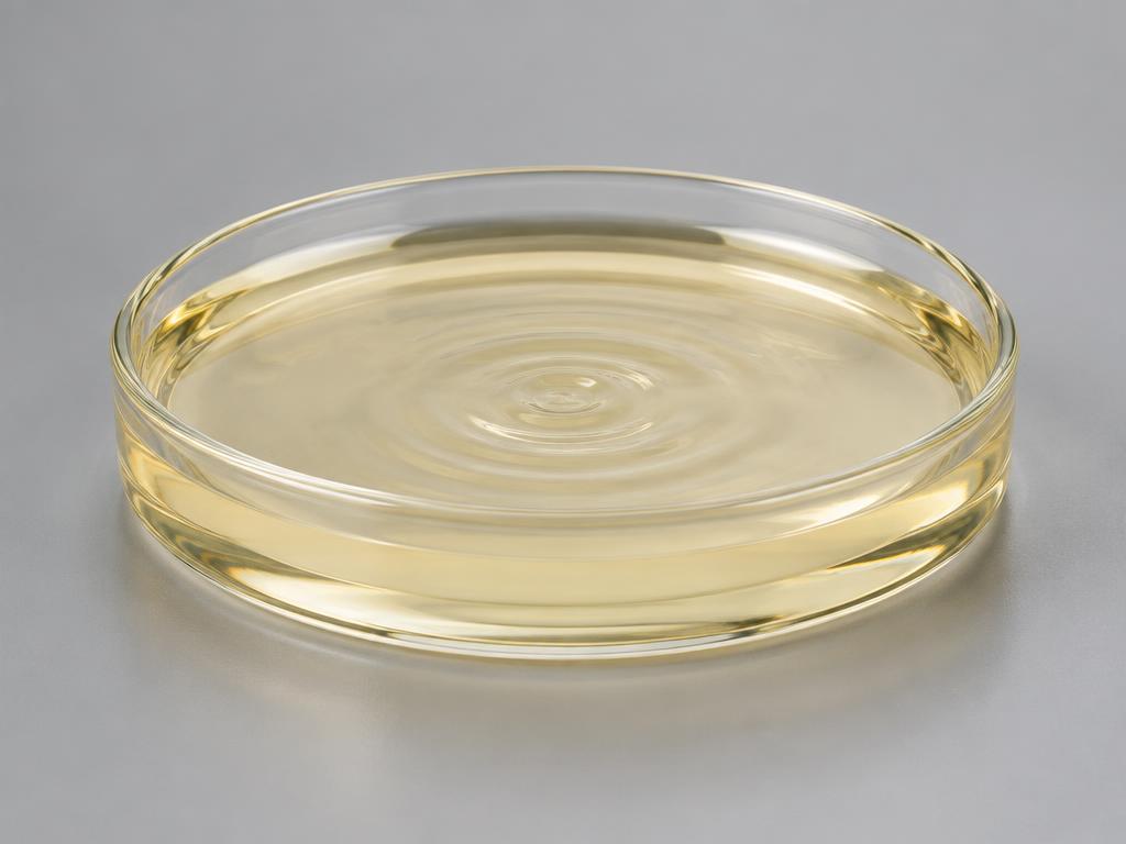 Lauramino Propylene Glycol / Laurylamine Acetate / Decylene Glycol Blend — studio photograph of a pale straw-coloured liquid blend in a wide shallow glass dish