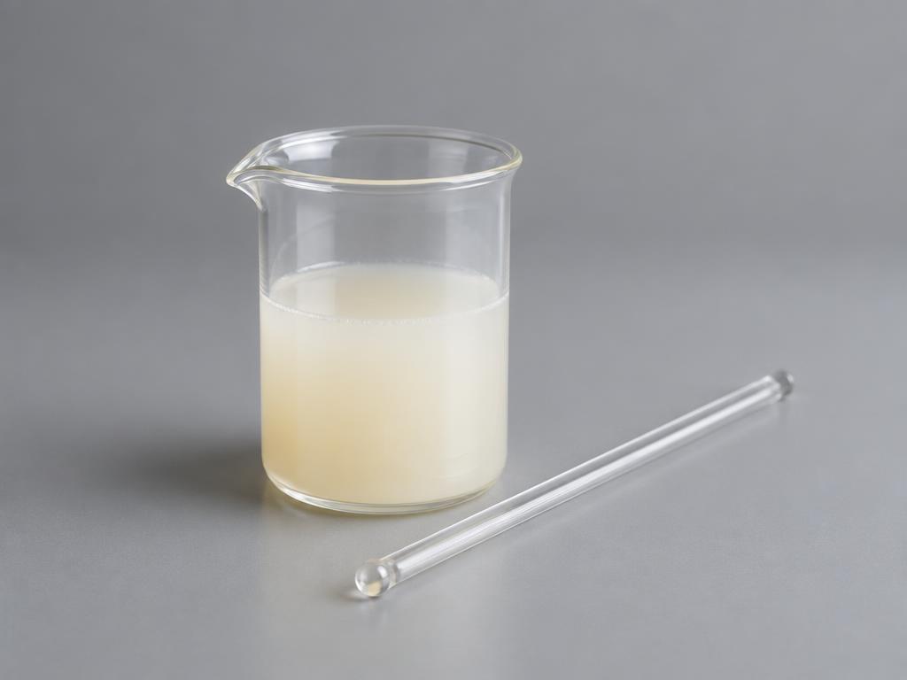 Laurimino Bispropanediol / Gluconolactone Blend — studio photograph of a slightly cloudy pale ivory liquid in a glass beaker beside a stirring rod