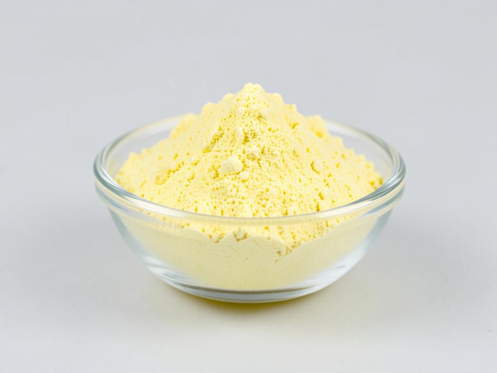 Lemon Powder shown as a fine dried fruit or vegetable powder in a shallow dish in a neutral studio photograph