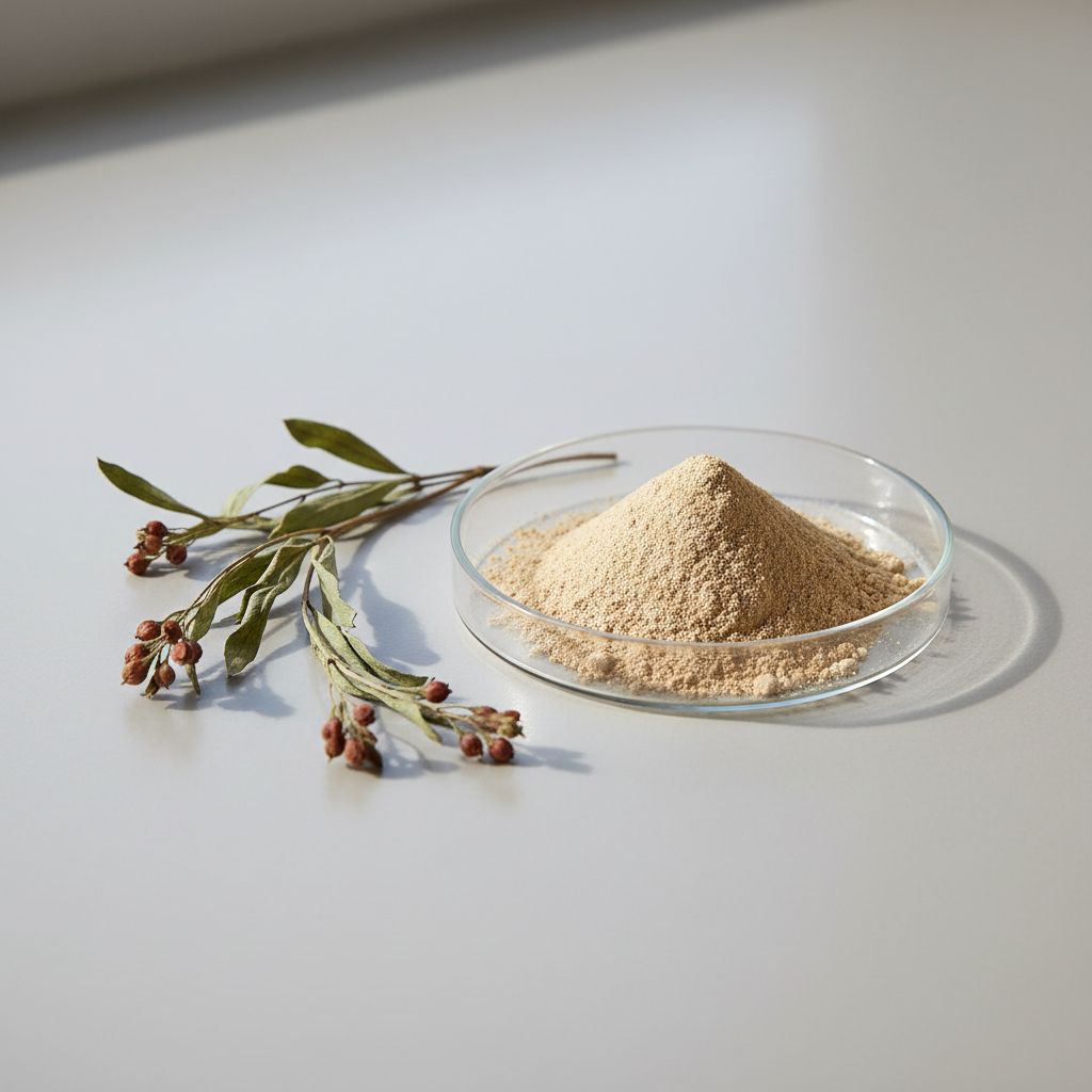 Illustrative studio sample of Lespedeza Extract beside Lespedeza spp. source material