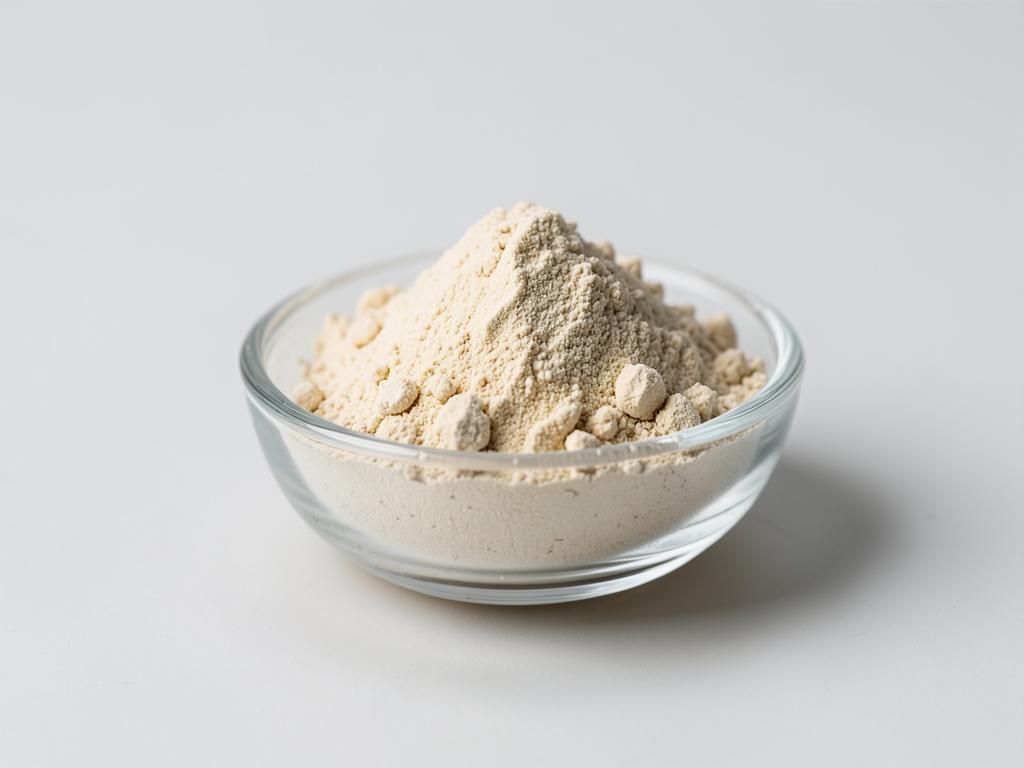 Lion's Mane Extract shown as a fine concentrated extract powder in a shallow dish in a neutral studio photograph