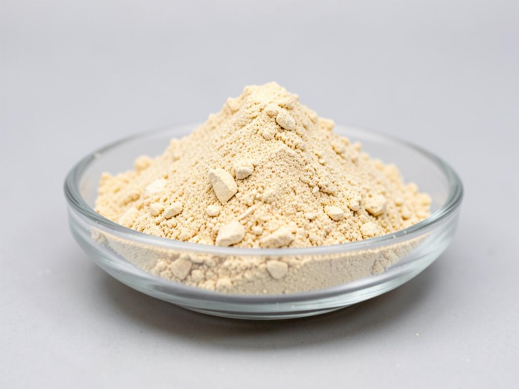 Maca Root Powder shown as a dried milled botanical powder in a shallow dish in a neutral studio photograph