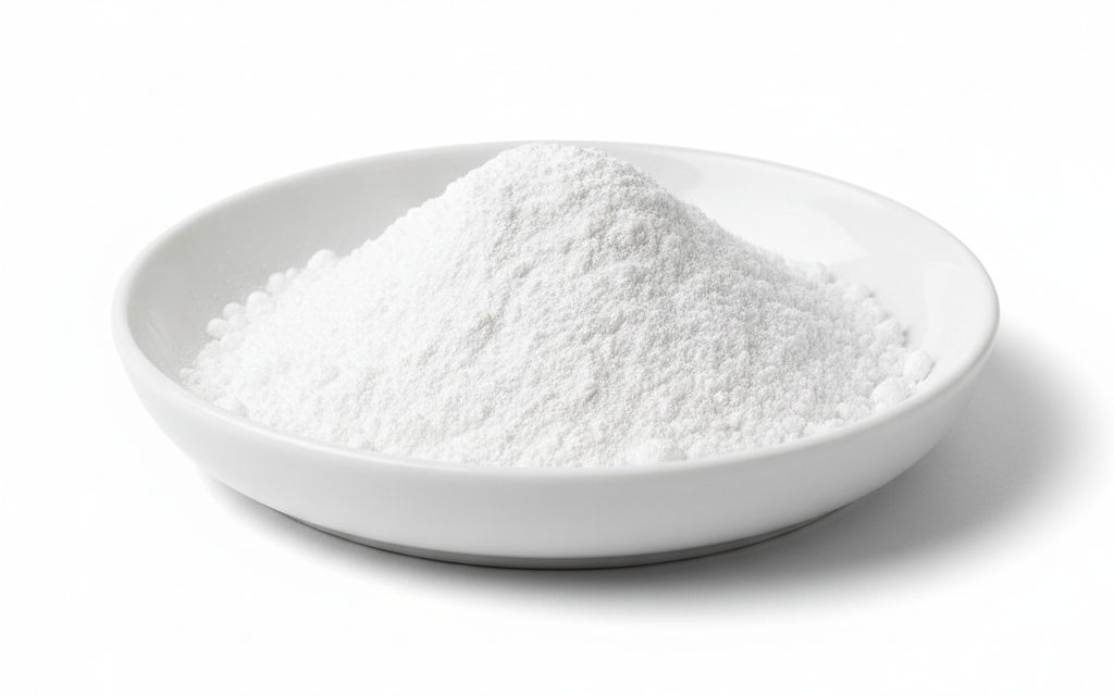 Grade confirmed at quotation — fine white odorless powder or granular solid, presenting a soft, chalky texture and high level of brightness, studio product photograph